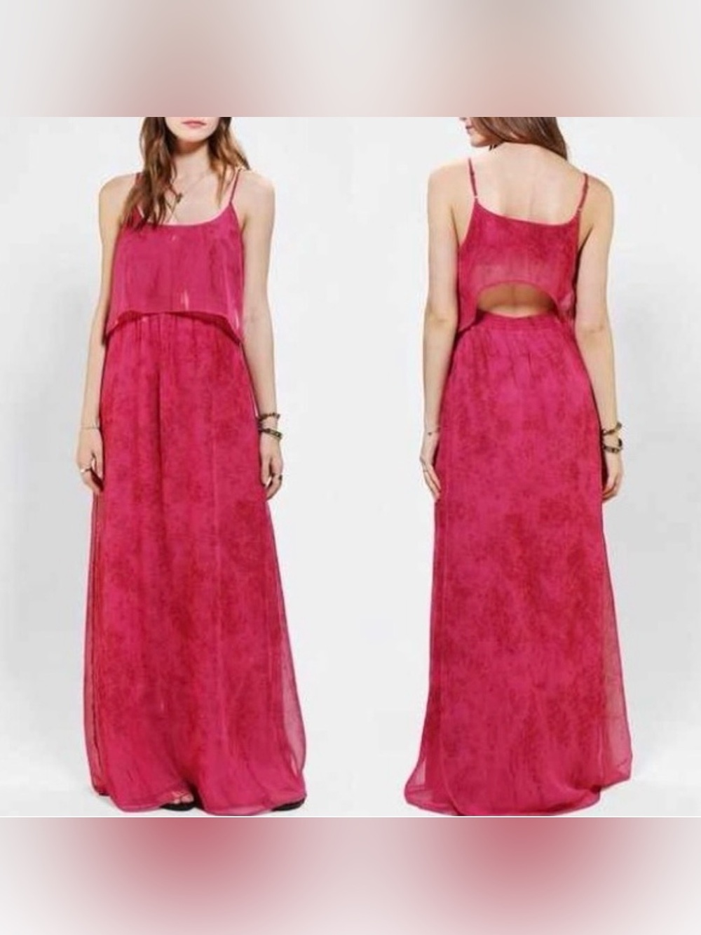 MAXI DRESS Urban Outfitters CHIFFON Fuchsia Pink Berry Staring At Stars // Small